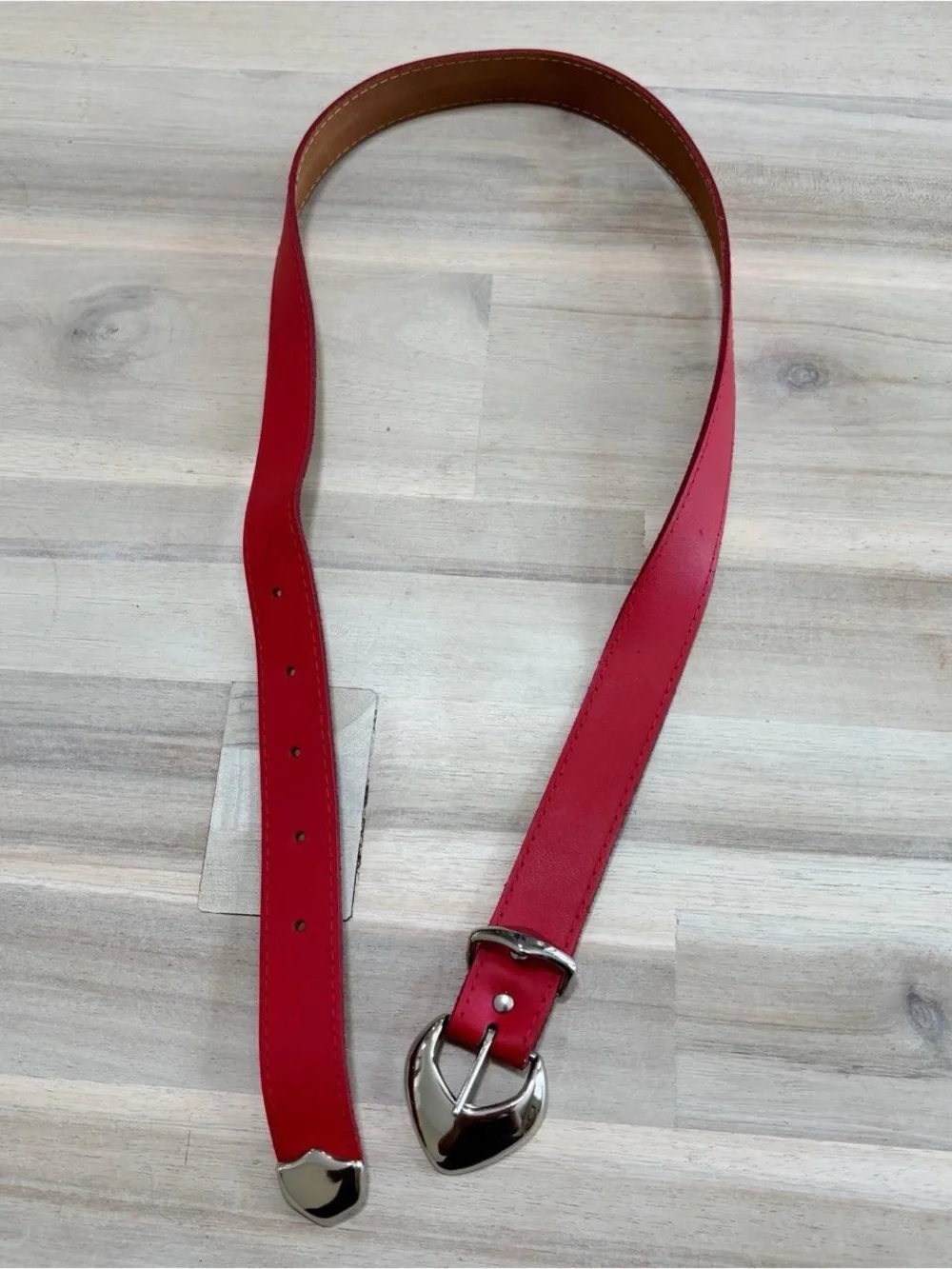 Red Leather Women's Belt with Silver Buckle